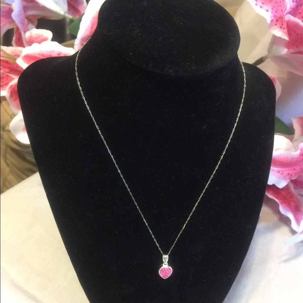 Kids silver necklaces with pink heart